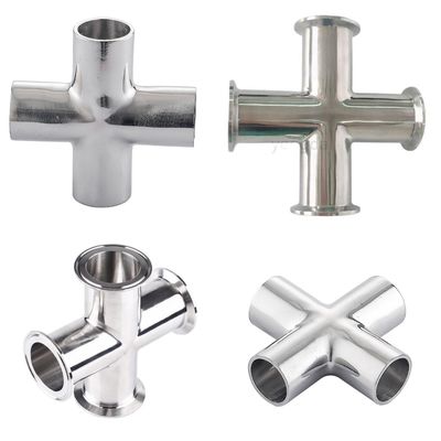 Custom ISO Sanitary Stainless Steel 304 316 4 Way Pipe Fitting Welding Clamped Cross