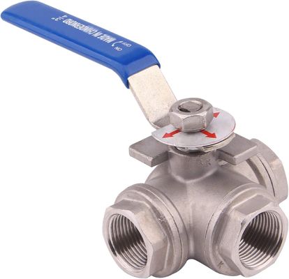Stainless Steel 304 3-Way Ball Valve T Mounting Pad Female Type with Vinyl Locking Handle