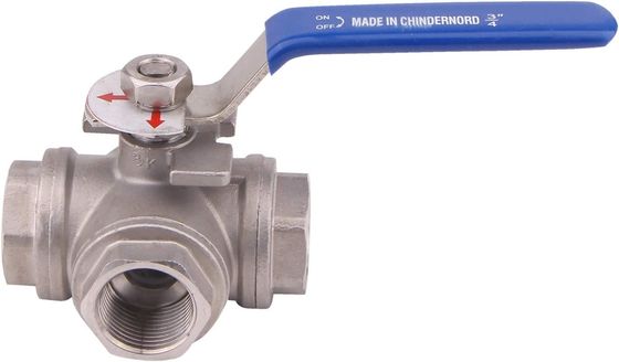 Stainless Steel 304 3-Way Ball Valve T Mounting Pad Female Type with Vinyl Locking Handle