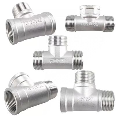 Casting Stainless Steel Tee Fitting for Water Plumbing Pipe Male Female Threads Equal Size