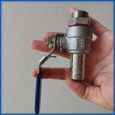 Silver WZ 1/2" Stainless Steel 304 2PC Barbed Hose Ball Valve with Thread SS Threaded Hose Ball Valve