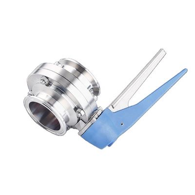 Stainless Steel 304 Butterfly Valve with Blue Trigger Handle and Tri Clamp Clover