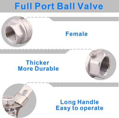 Stainless Steel 304 Ball Valve 2-Piece Full Port Heavy Duty with Locking Device 1''-8