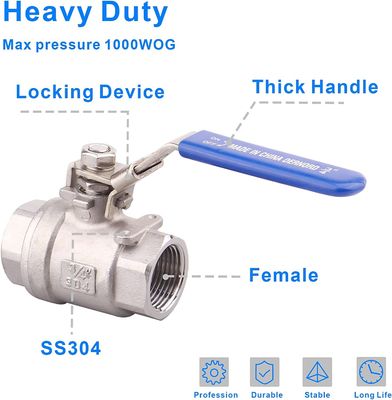 Stainless Steel 304 Ball Valve 2-Piece Full Port Heavy Duty with Locking Device 1''-8