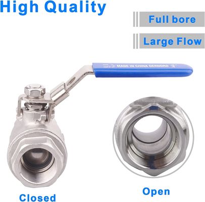 Stainless Steel 304 Ball Valve 2-Piece Full Port Heavy Duty with Locking Device 1''-8