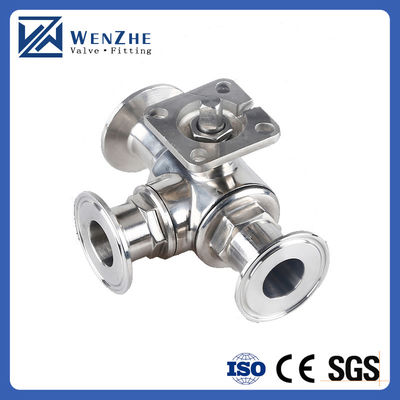 Manual Sanitary Stainless Steel 304/316L Tri-Clamp 3 Way Ball Valve with High Mounting Pad