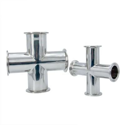 Forged SS304 316 Sanitary Stainless Steel 4 Way Cross Pipe Fitting Polished End 3A DIN